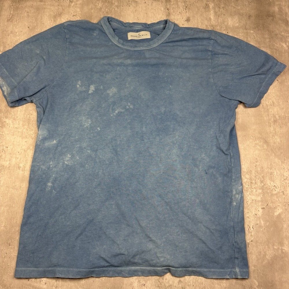 Imogene & Willie Faded Indigo Dyed Blue Distressed T-Shirt Mens Large USA Made